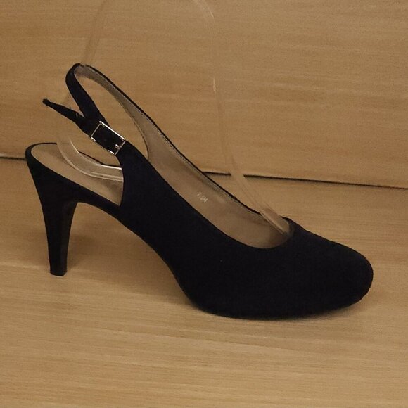 Jellypop Navy Blue Faux Suede Slingback Heels 7.5 - Picture 1 of 8